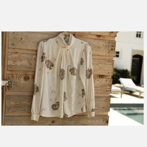 VTG 80s Nicola Floral Print Mock Neck, Secretary Blouse, Long Sleeve Top. 10